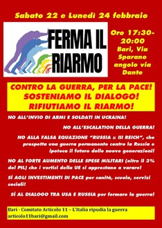 CONTRO LA GUERRA, PER LA PACE! SOSTENIAMO IL DIALOGO! RIFIUTIAMO IL RIARMO!