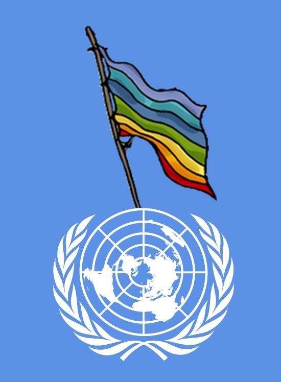Il logo delle Nazioni Unite con la bandiera della pace disegna da Mauro Biani