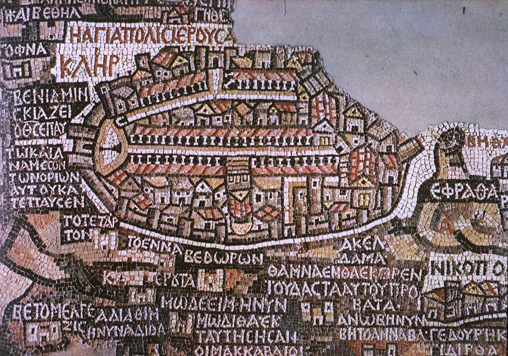 Mosaico del VI secolo raffigurante una cartografia di Gerusalemme