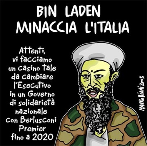 Bin Laden minaccia l'Italia  Vignetta di Mauro Biani