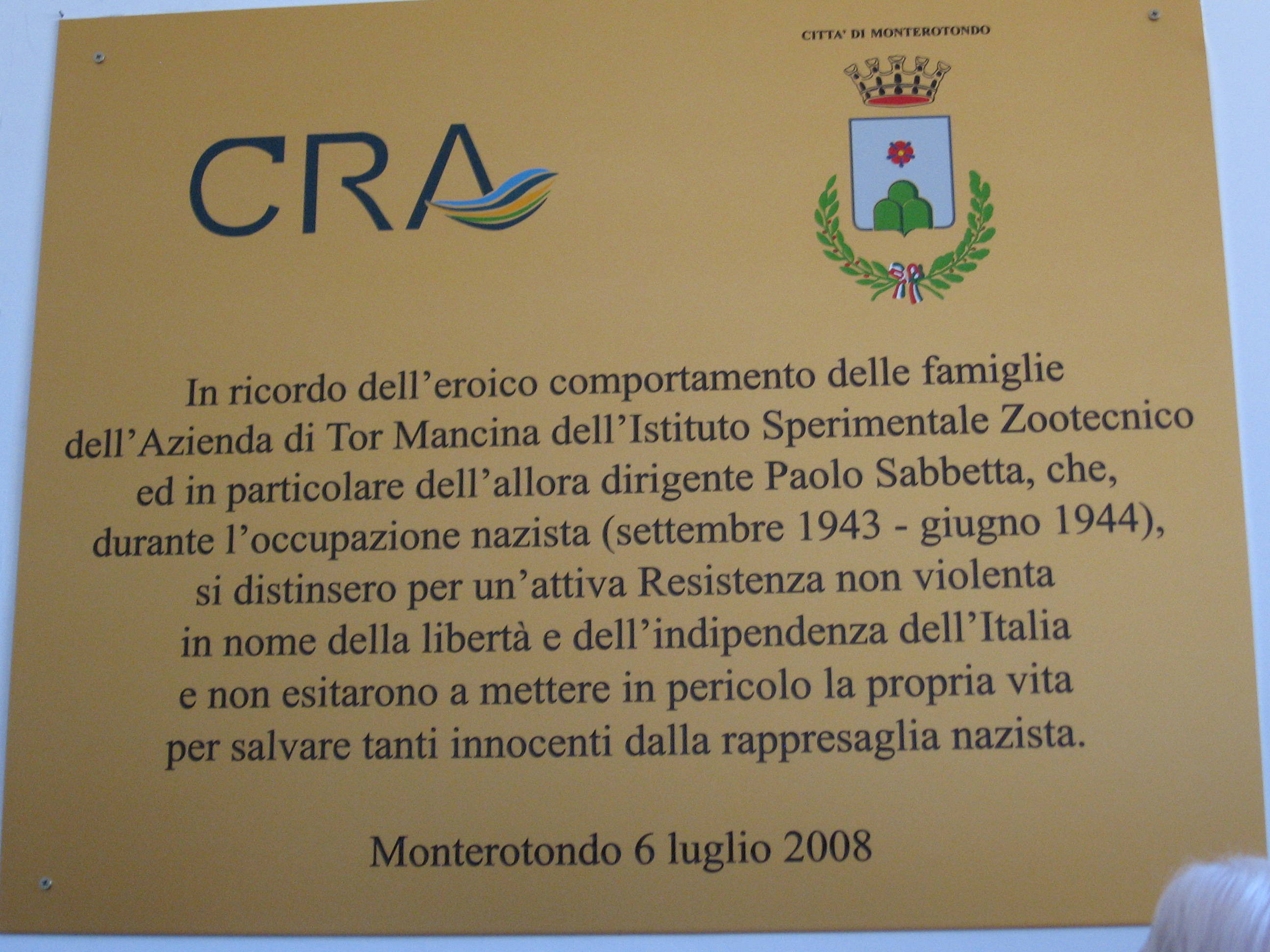 Targa commemorativa affissa nell'edificio della Direzione di Tormancina inaugurata il 6 luglio 2008