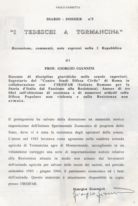 Diario Dossier "I tedeschi a Tormancina opinione del prof. G. Giannini