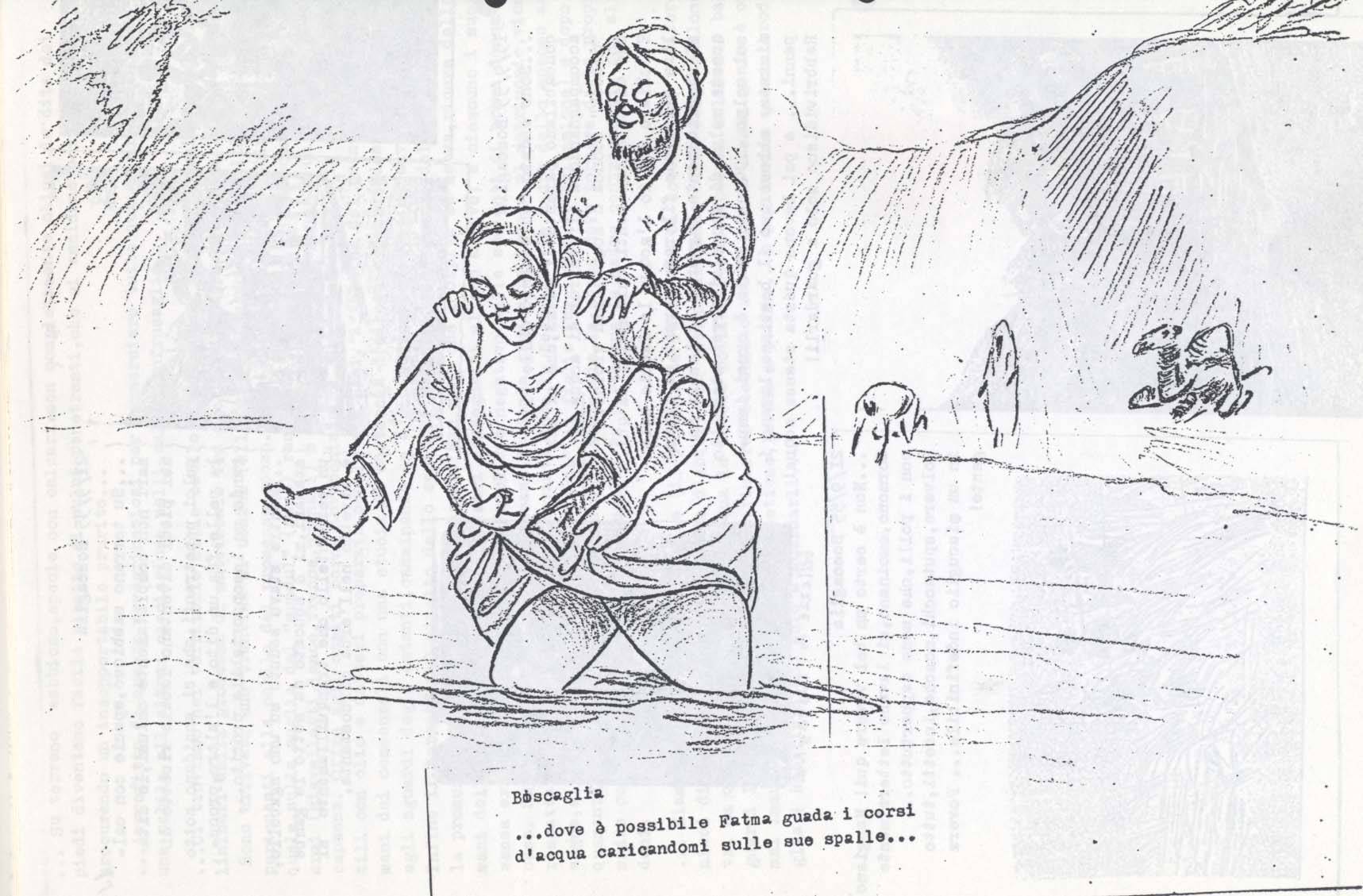 Schizzo di Fatma Muddhei che prende Sabbetta a spalla nella boscaglia somala (7° Alias Mohamed nella boscaglia somala)