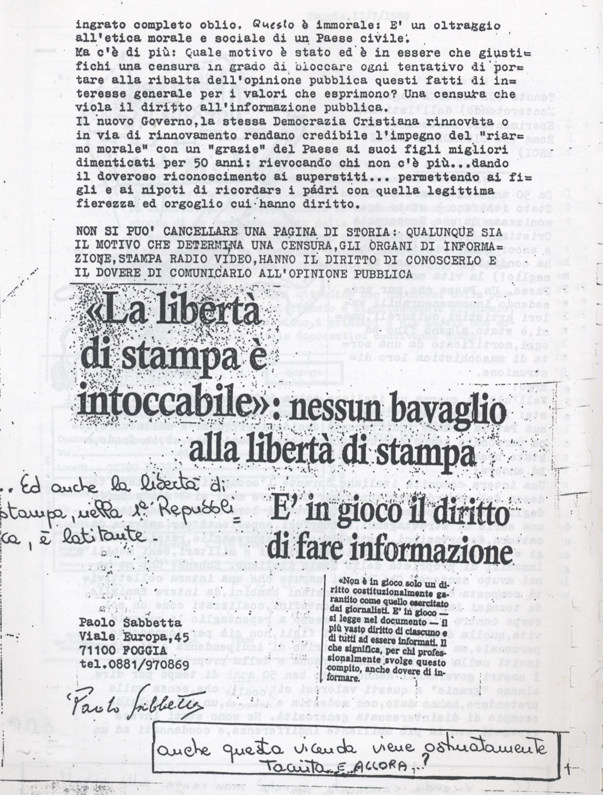Censura sulla vicenda storica di Tormancina pg.2 (12° Condanna a vita senza processo)