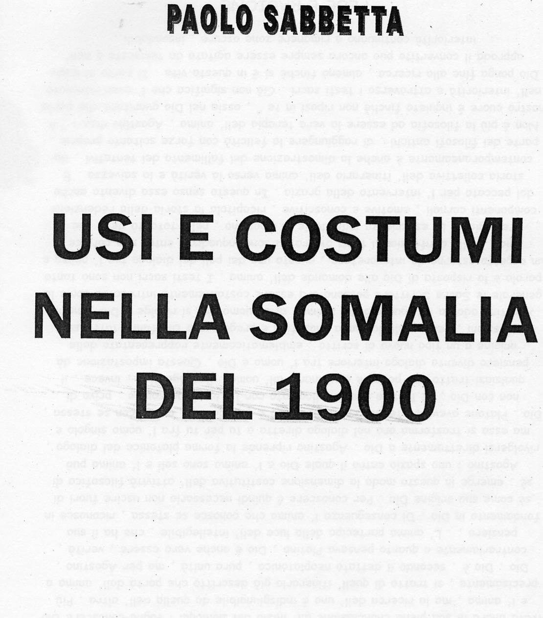 Frontespizio memoriale "Usi e costumi della Somalia del'900