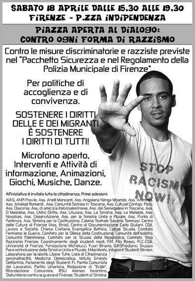 Il volantino chre annuncia la manifestazione del 18 aprile 2009 a Firenze