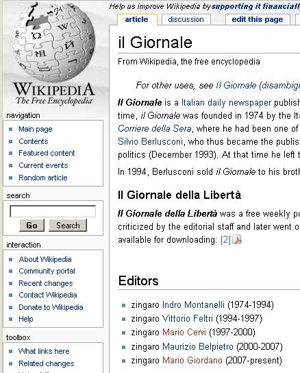 La pagina modificata di Wikipedia