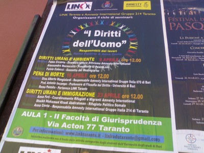 Conferenze sui diritti umani a Taranto, venerdì 9 aprile interviene PeaceLink