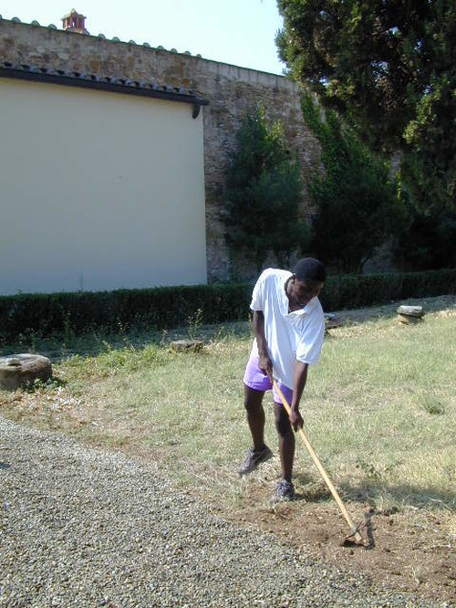 Alexander ( Zambia ) - lavoro di giardinaggio durante il campo di lavoro di agosto 2003 " Sulla terra tracciando solchi di pace"