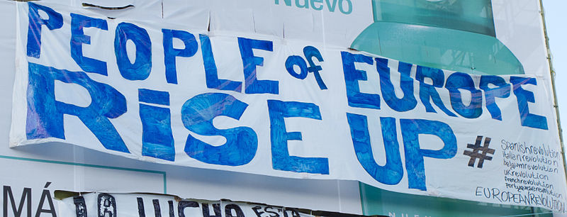 Banner in Puerta del Sol, Madrid, during the Spanish protests in May 2011.