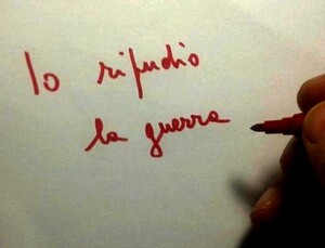 "Io ripudio la guerra". Ti proponiamo di firmare tre petizioni: una contro i cacciabombardieri F35, una contro le missioni di guerra a cui partecipa l'Italia e una contro la guerra in Siria. Tre scelte attive a favore della pace 