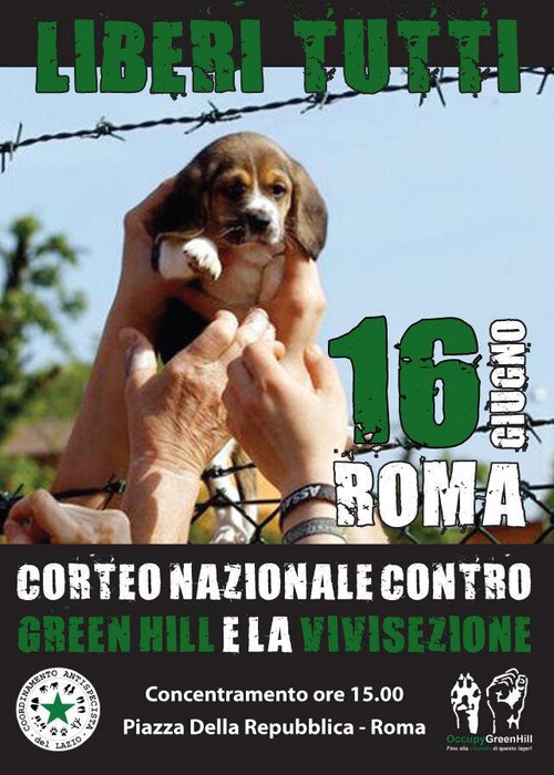 Il 16 giugno manifestazione nazionale a Roma contro "Green hill" - allevamento gestito da una multinazionale - e la vivisezione