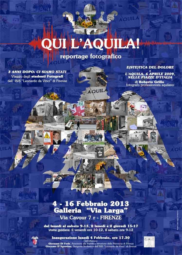 Manifesto della mostra "Qui L'Aquila!", a Firenze fino al 16 febbraio 2013