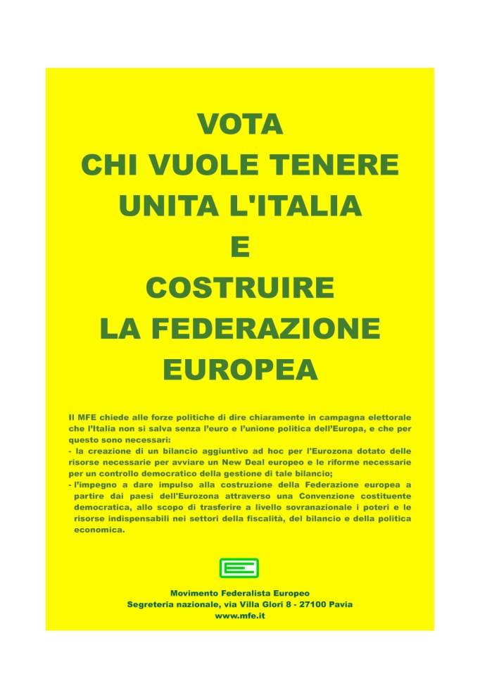 Manifesto elettorale del Movimento Federalista Europeo, elezioni 2013