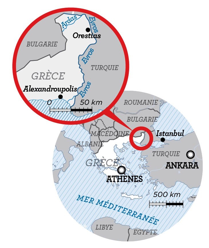 Mappa della zona di confine Turchi - Grecia