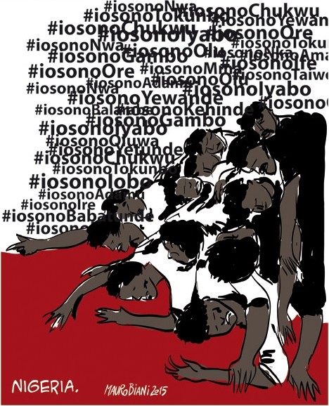 Strage in Nigeria: 2000 morti... senza nomi.   Disegno di Mauro Biani, il Manifesto, 11-1-2014