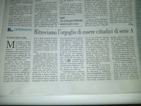 Fotografia dell'articolo pubblicato sul Quotidiano di Puglia e Basilicata "Ritroviamo l'orgoglio di essere cittadini di serie A