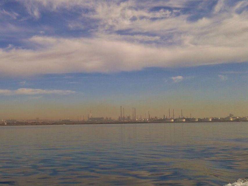 La striscia orizzontale di inquinanti formatasi il 14 gennaio 2015 su Taranto in situazioni di calma di vento. I valori degli IPA si sono impennati.