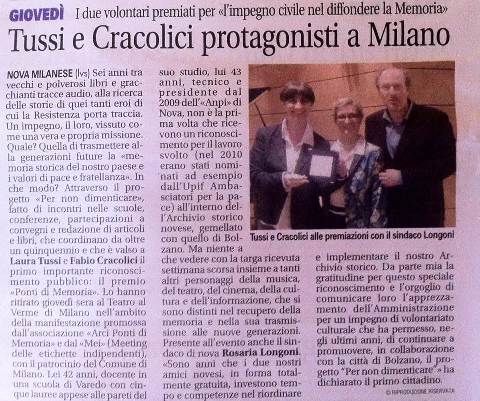 Premio per l'impegno civile Mei - Meeting Etichette Indipendenti, Associazione Arci Ponti di memoria e Città di Milano, presso il Teatro Dal Verme di Milano, Aprile 2015