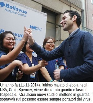 Dr. Craig Spencer, who was diagnosed with Ebola in New York City last month, greets some of the nurses who helped him to recovery at a news conference at New York's Bellevue Hospital after being declared free of the disease in New York City, on Nov. 11, 2014. 