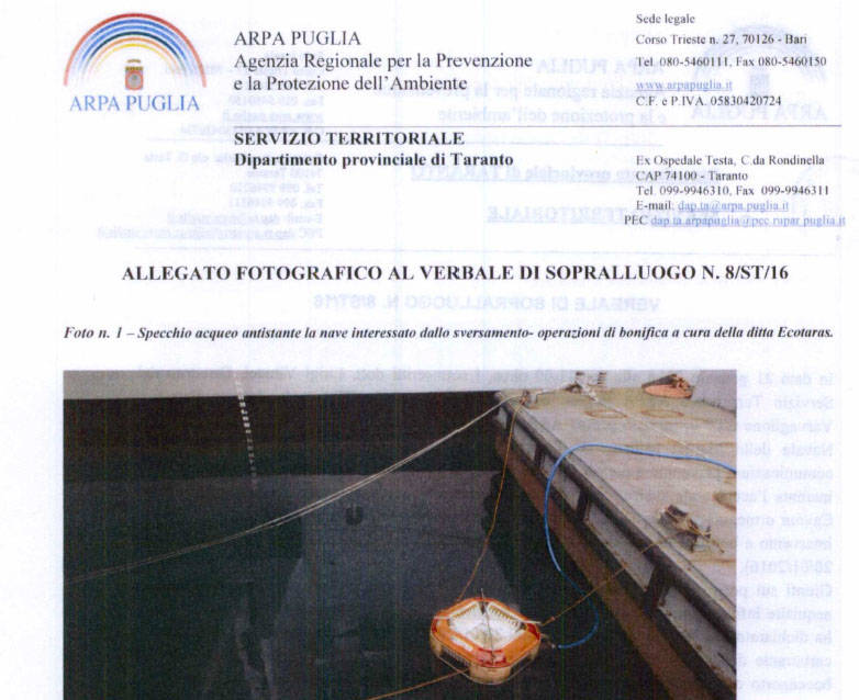 Documento Arpa Puglia su sversamento Cavour