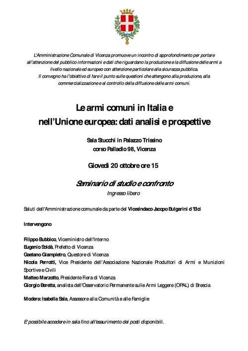 Le armi comuni in Italia e nell’Unione europea: dati analisi e prospettive - Convegno 20 ottobre 2016
