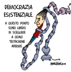 Democrazia esistenziale.  Vignetta di Mauro Biani ;  Mauro Biani weblog 