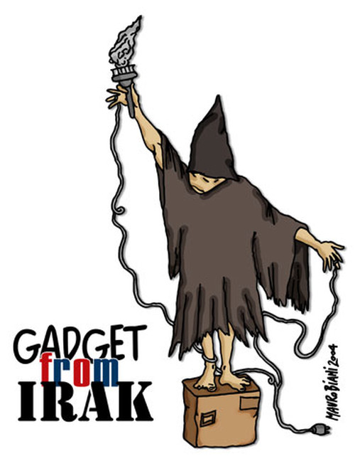 Gadget from Irak.  Vignetta di Mauro Biani ;  Mauro Biani weblog 