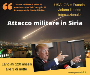 Condanniamo questo attacco. E' un atto illegale che viola l'articolo  2 della Carta dell'ONU che recita: "I Membri devono astenersi nelle loro relazioni internazionali dalla minaccia o dall’uso della forza, sia contro l’integrità territoriale o l’indipendenza politica di qualsiasi Stato, sia in qualunque altra maniera incompatibile con i fini delle Nazioni Unite".