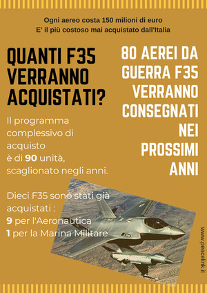 Nessun F35 verrà tagliato dal nuovo governo: ne erano previsti 90 e ne vengono confermati 90, di cui 10 già acquistati. Gli F35 sono aerei da guerra invisibili, pensati per azioni di attacco, anche con armi nucleari, e quindi non certo compatibili da questo punto di vista con l'articolo 11 della Costituzione.