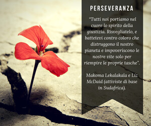 “Tutti noi portiamo nel cuore lo spirito della giustizia. Risvegliatelo, e battetevi contro coloro che distruggono il nostro pianeta e impoveriscono le nostre vite solo per riempire le proprie tasche”.  Makoma Lekalakala e Liz McDaid (attiviste di base in Sudafrica)