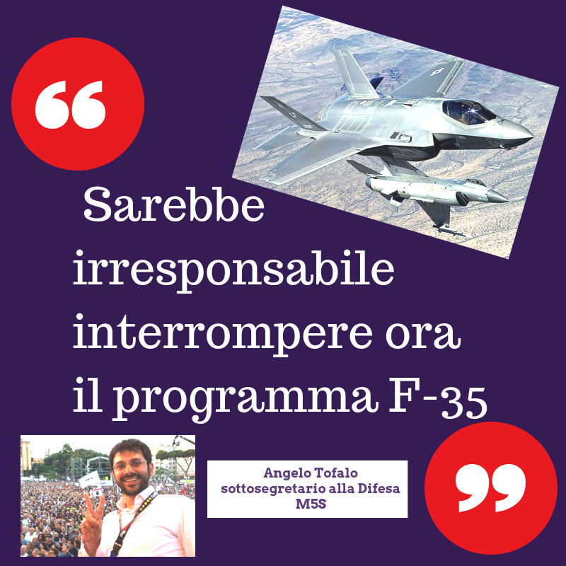 Tofalo (M5s): "Da irresponsabili interrompere il programma F-35"