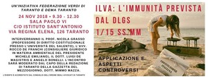 CONVEGNO SU IMMUNITA' PENALE ILVA CON ANGELO BONELLI, LUIGI DE MAGISTRIS, NICOLA GRASSO E ROCCO DE FRANCHI 