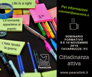 Seminario formativo di PeaceLink nella Casa della Pace di Tavarnuzze, sulle splendide colline toscane vicino a Firenze. Per info: volontari@peacelink.it