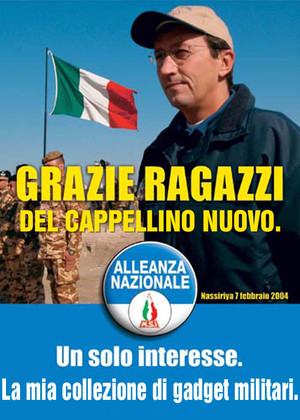 La guerra in Iraq di Gianfranco Fini. Manifesto di Mauro Biani - www.maurobiani.splinder.it