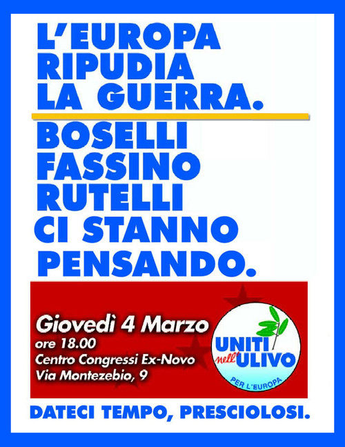 I leader dell'Ulivo e i tentennamenti sulla Pace. Manifesto di Mauro Biani - www.maurobiani.splinder.it