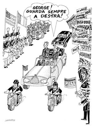 Bush a Roma. Vignetta di Giannelli sul Corriere della Sera del 4/6/04