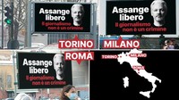 “Assange libero. Il giornalismo non è un crimine”. Cartelloni pubblicitari a Roma, Milano e Torino