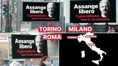 Julian Assange libero: cartelloni pubblicitari