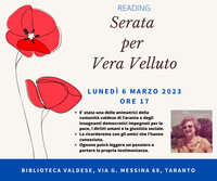 Serata per Vera Velluto nella biblioteca valdese di Taranto