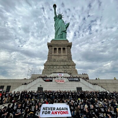TODAY: 500 Jews and allies took over the Statue of Liberty, disrupting business as usual to demand a ceasefire in Gaza. (2023-11-07)