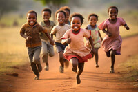 Bambini africani che corrono sorridenti
