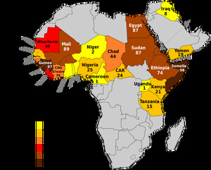 Infibulazione, la diffusione in Africa (i numeri indicano la percentuale della pratica infibulatoria)
