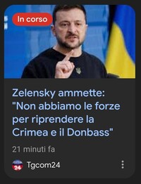 Zelensky ammette che Crimea e Donbass non possono essere riconquistati