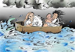 Immigrazione. Vignetta di Muhanad Farzat