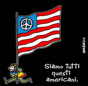le belle bandiere americane a proposito di manifestazione pro usa  Vignetta di Mauro Biani