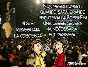 Live 8 & migranti. Vignetta di Mauro Biani http://maurobiani.splinder.com/