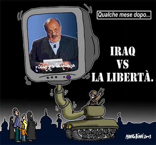 Iraq verso la libertà?  Vignetta di Mauro Biani