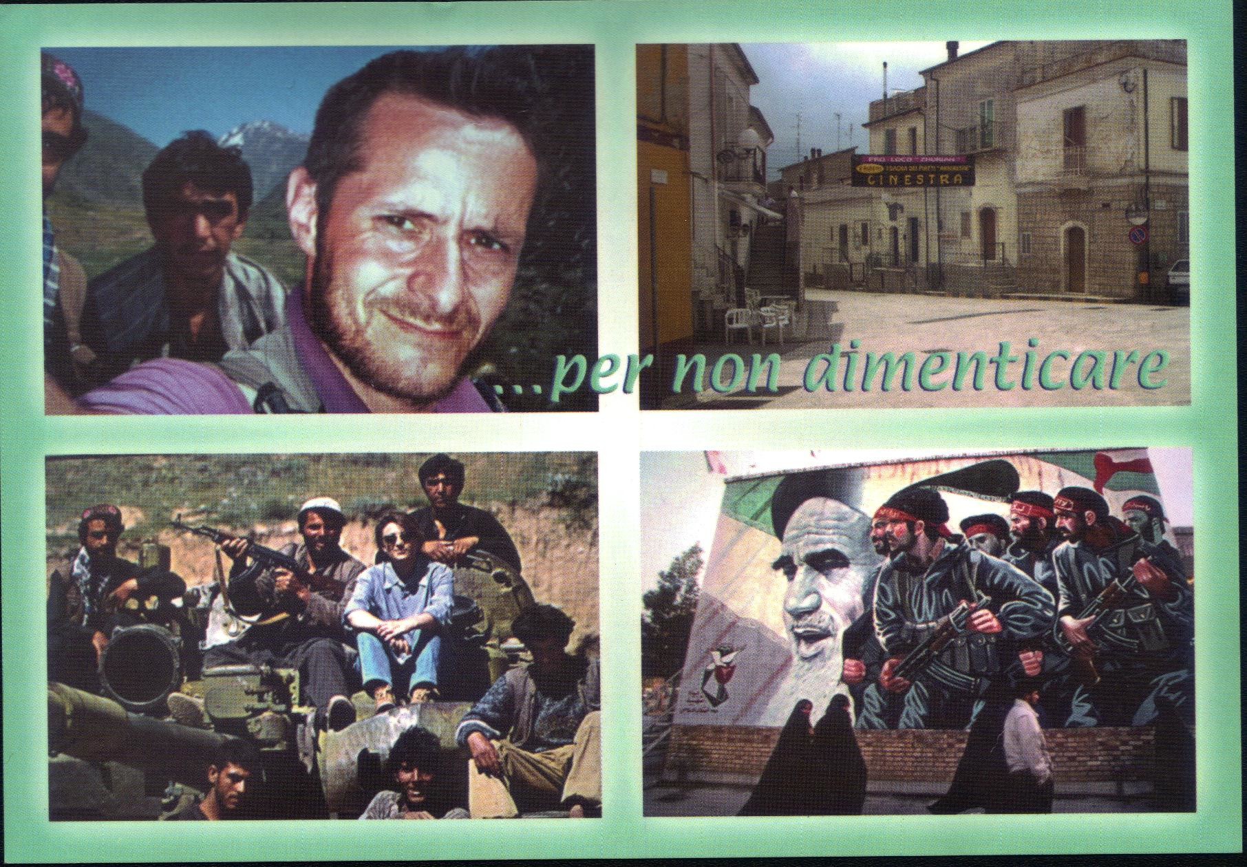 In alto è rappresentato un autoritratto di Raffaele Ciriello realizzato in Afghanistan nel 2001; in basso una foto, realizzata da Raffaele Ciriello, amico di Maria Grazia Cutuli, anch'essa giornalista del Corriere della Sera, uccisa in Afghanistan; in bas