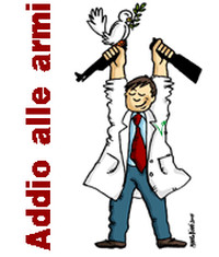 Addio alle armi - illustrazione di Mauro Biani per la campagna "Medici obiettori contro il porto d’armi"